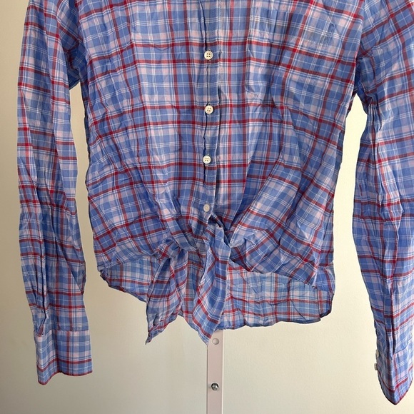 J. Crew Blue Plaid Button Down with Tie Front - Picture 2 of 4